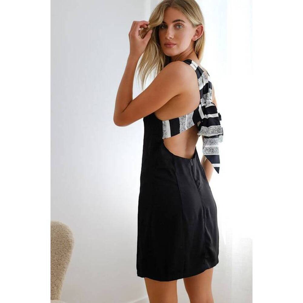 Lulus Joyful Black Multi Stripe Tie-back Mini Dress - Size XL
